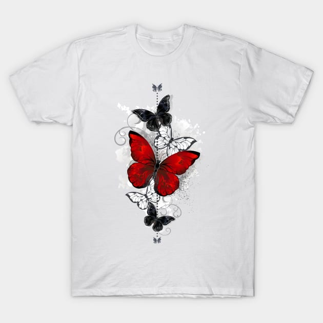 Red and Black Butterflies T-Shirt by Blackmoon9